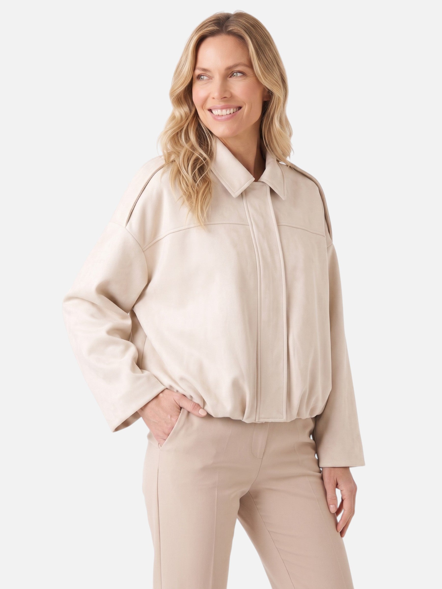 Veste Femme Courte en Daim Oversize Zippée