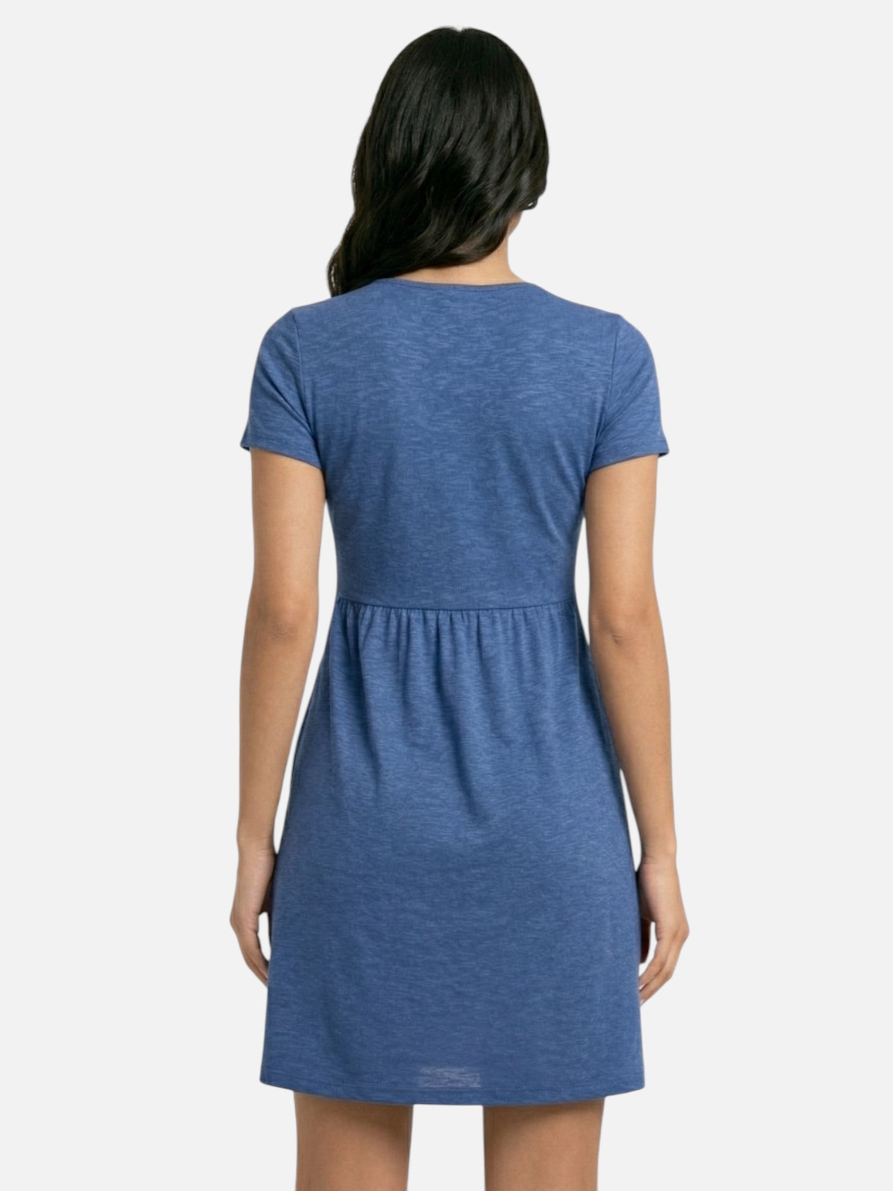 Robe courte fluide col V drapé manches courtes coupe évasée été pour femme