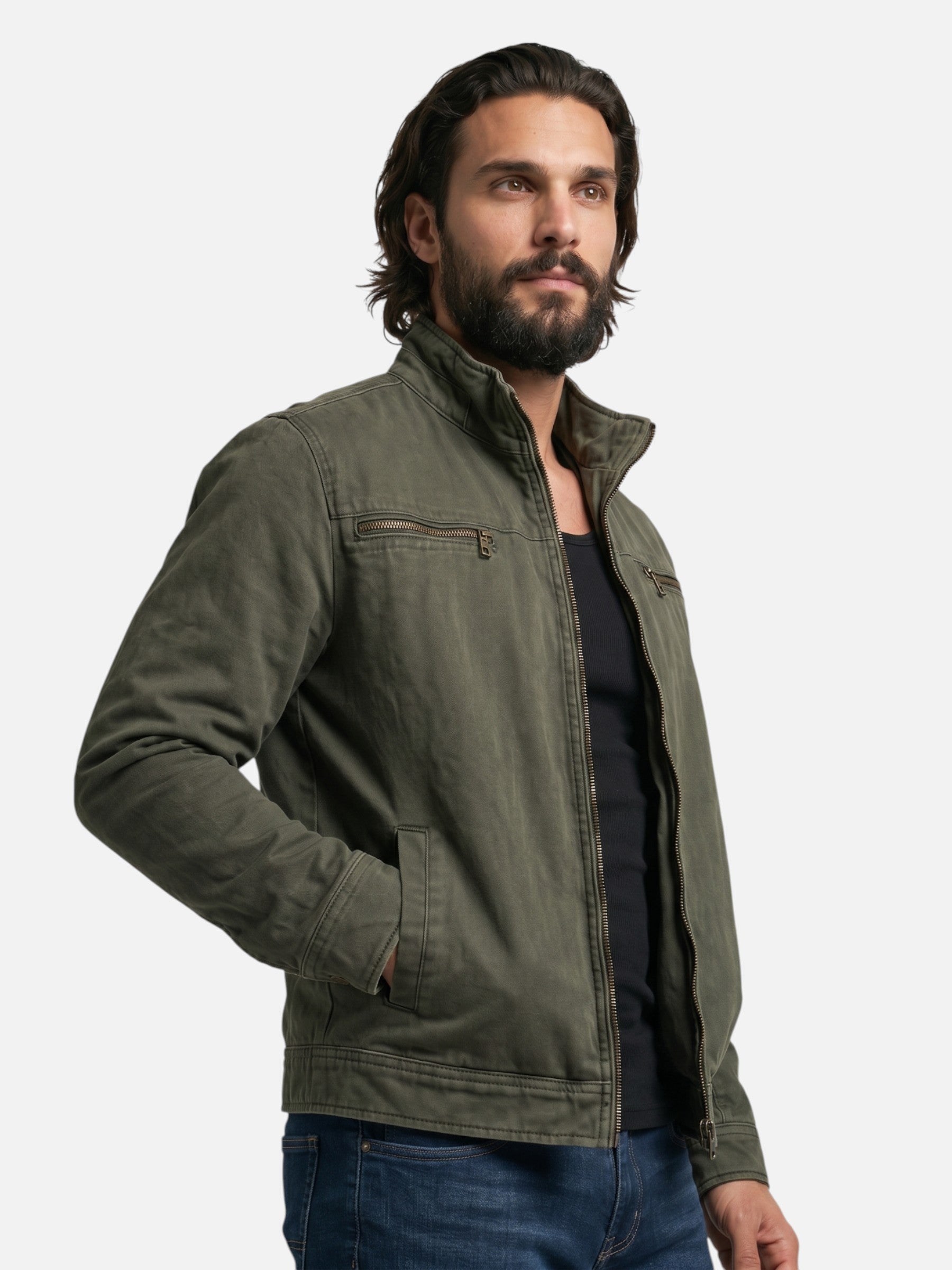 Veste zippée à col montant avec poches pratiques pour homme