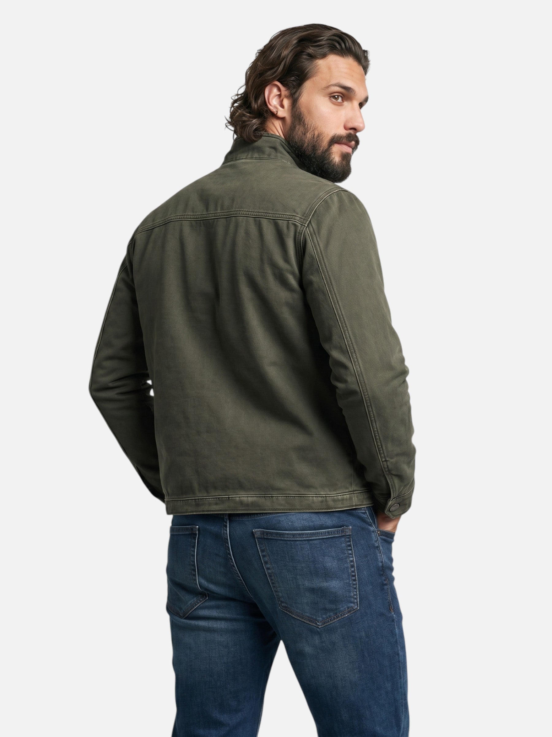 Chaqueta con cremallera y cuello alto con bolsillos prácticos para hombre