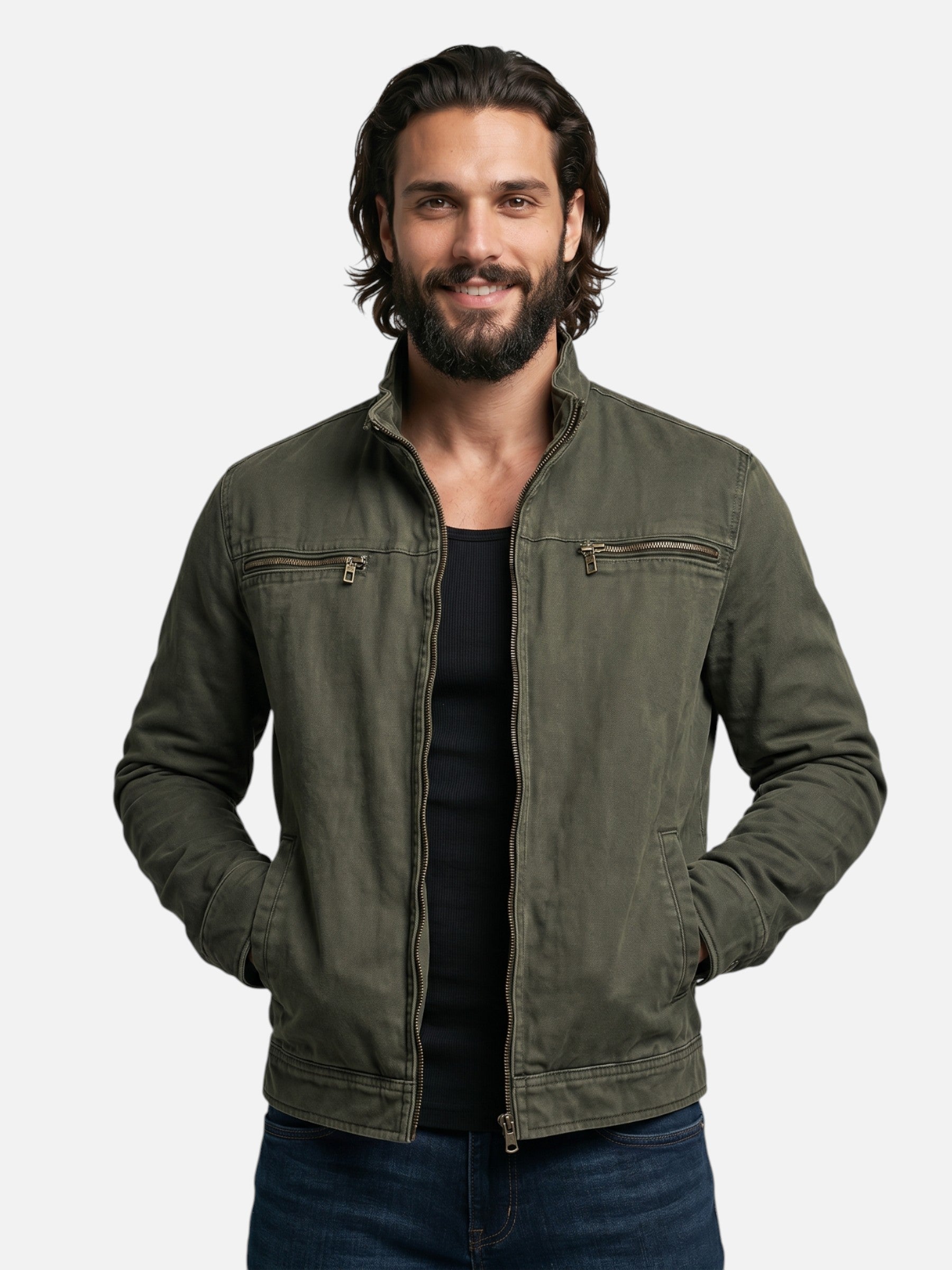 Veste zippée à col montant avec poches pratiques pour homme
