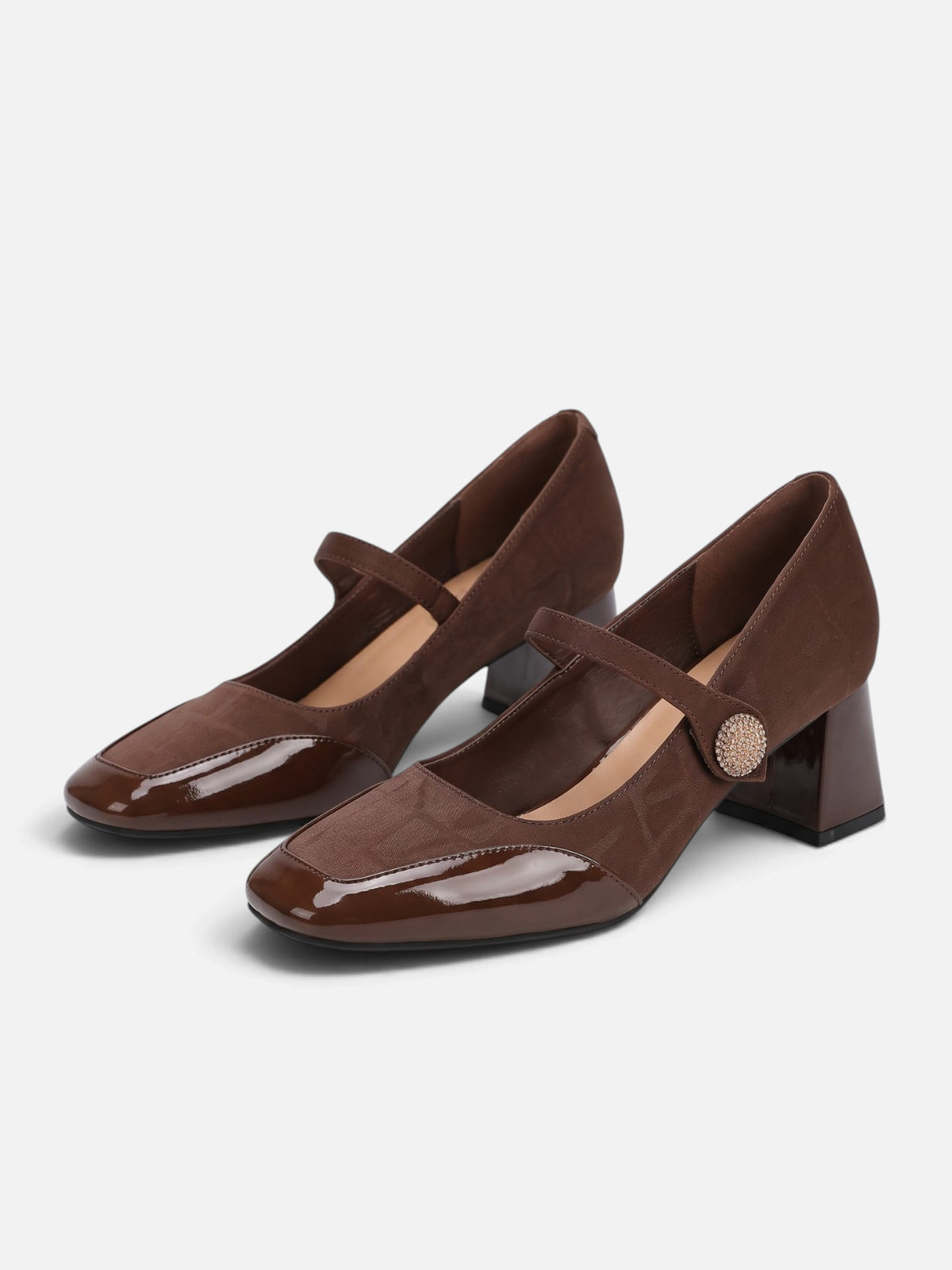 Babies à Talon Femme Suédine Jacquard Bout Verni