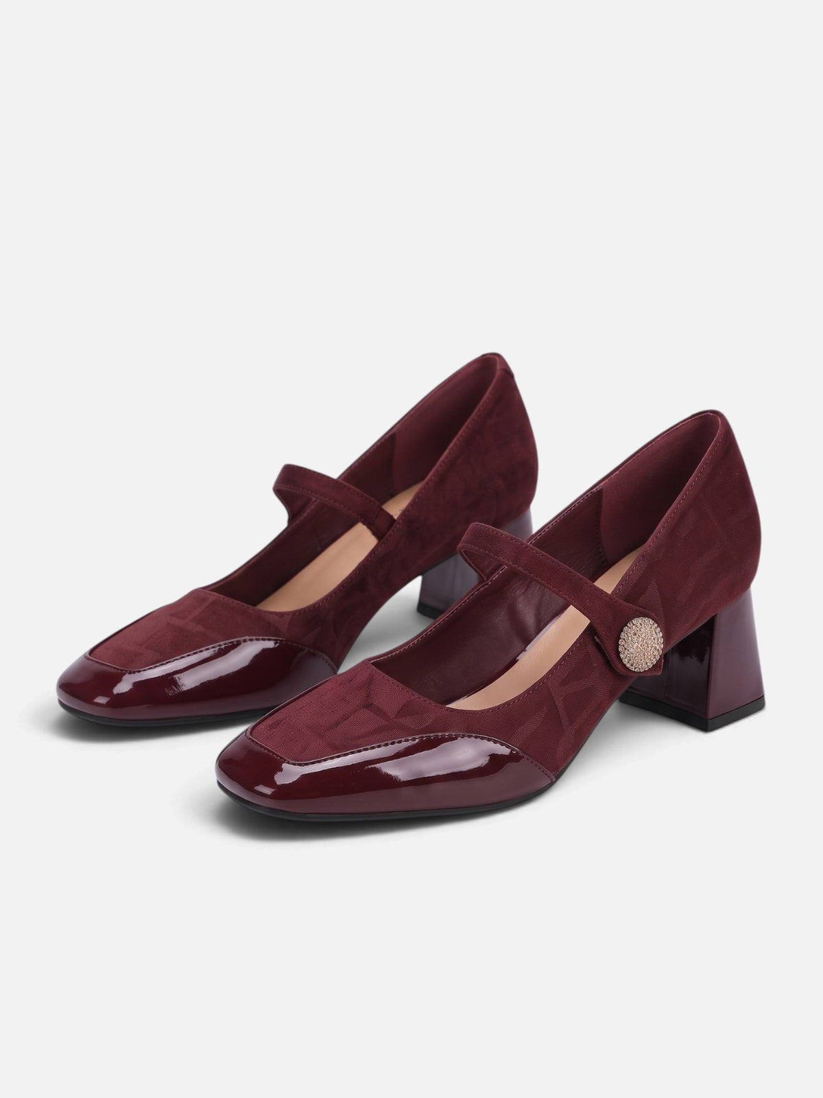 Babies à Talon Femme Suédine Jacquard Bout Verni