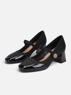 Babies à Talon Femme Suédine Jacquard Bout Verni