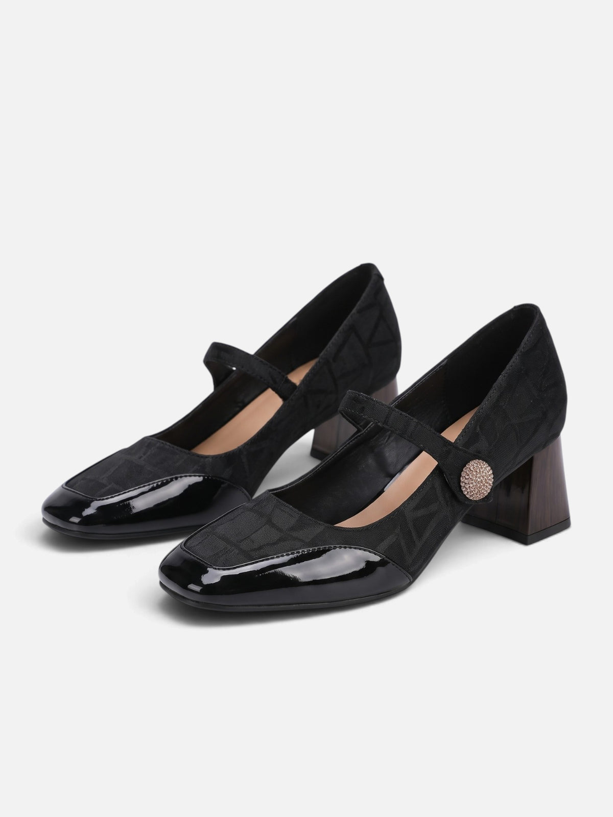 Babies à Talon Femme Suédine Jacquard Bout Verni