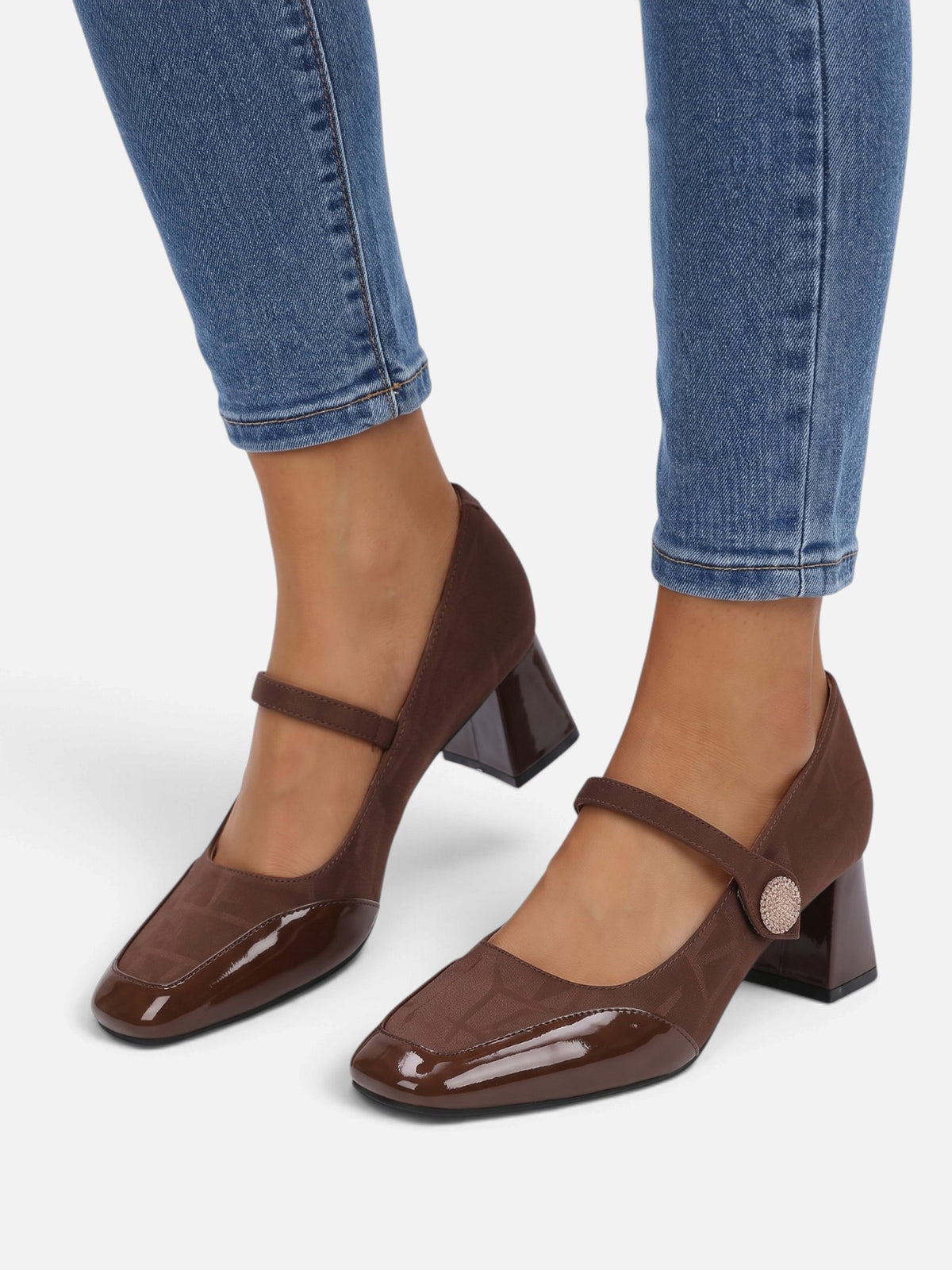 Babies à Talon Femme Suédine Jacquard Bout Verni