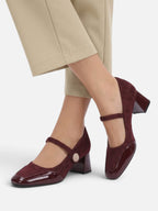 Babies à Talon Femme Suédine Jacquard Bout Verni