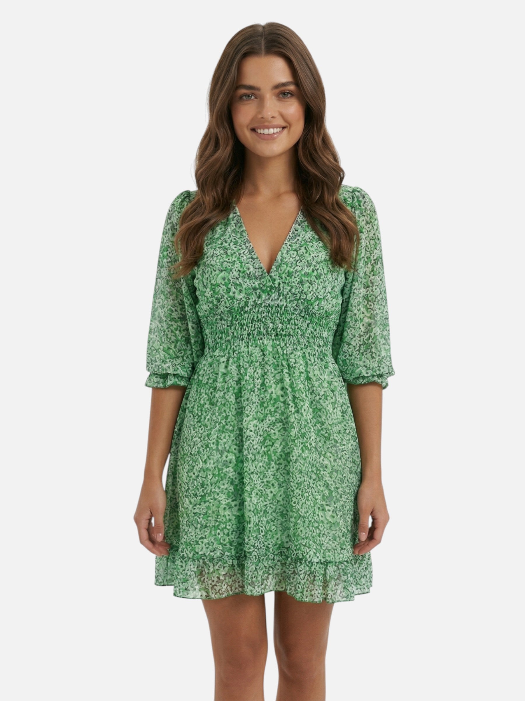 Robe courte fleurie coupe évasée pour femme