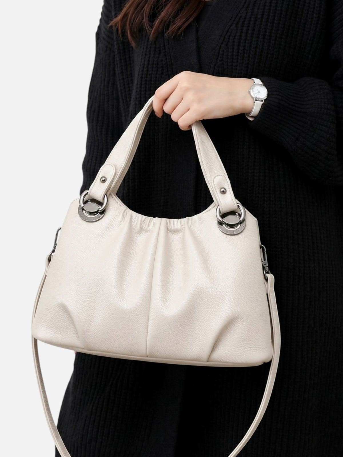 Women's Leather Look Ruched Shoulder Bag