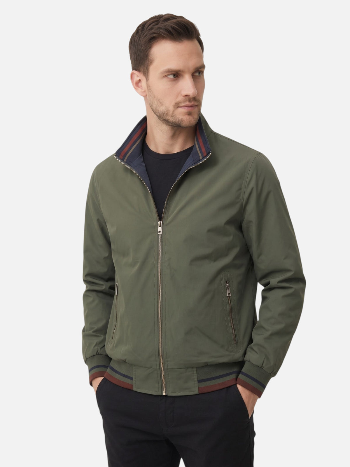 Veste Harrington Homme à Rayures Zippée