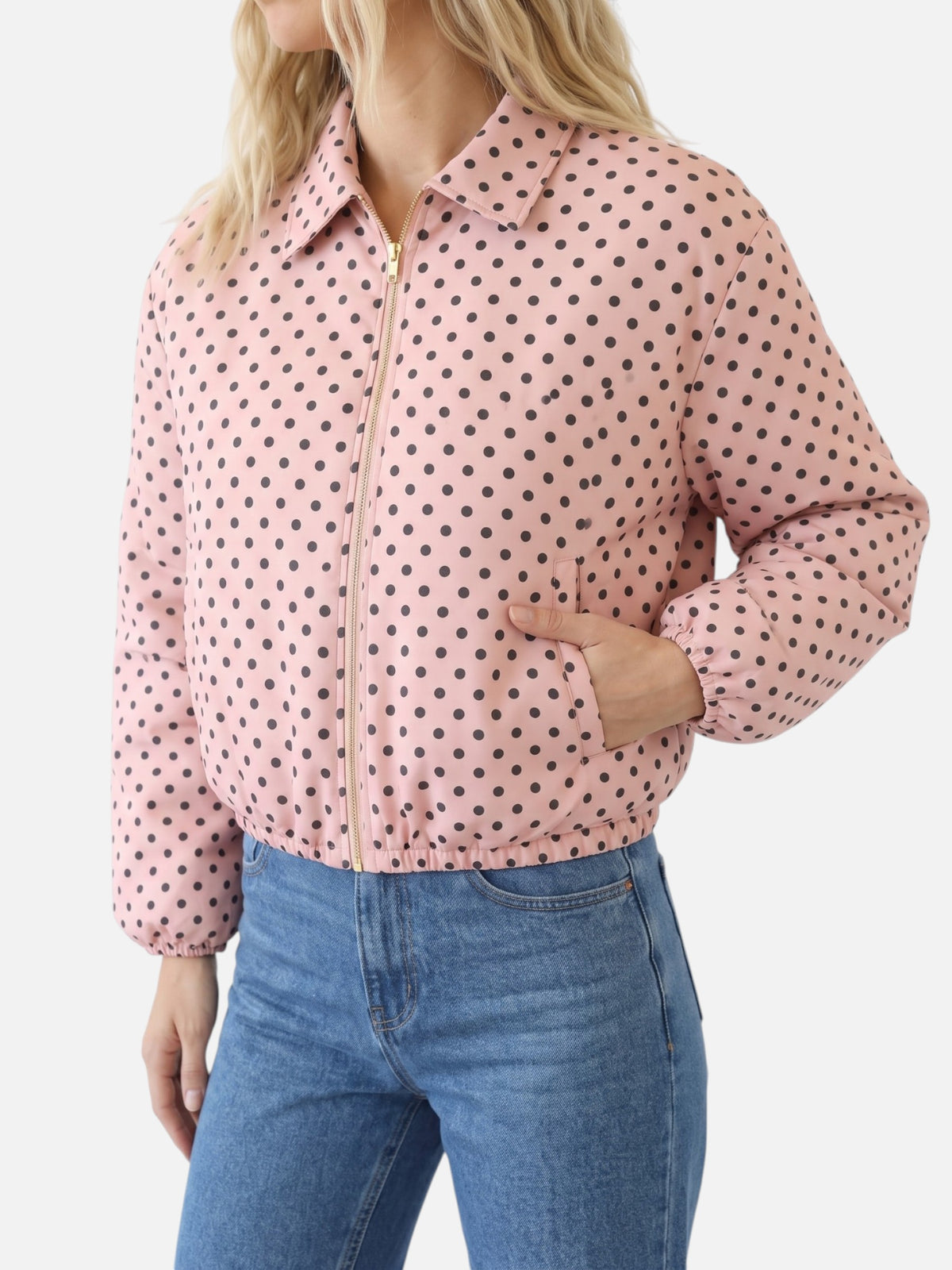 Blouson Bombardier Femme Court à Pois
