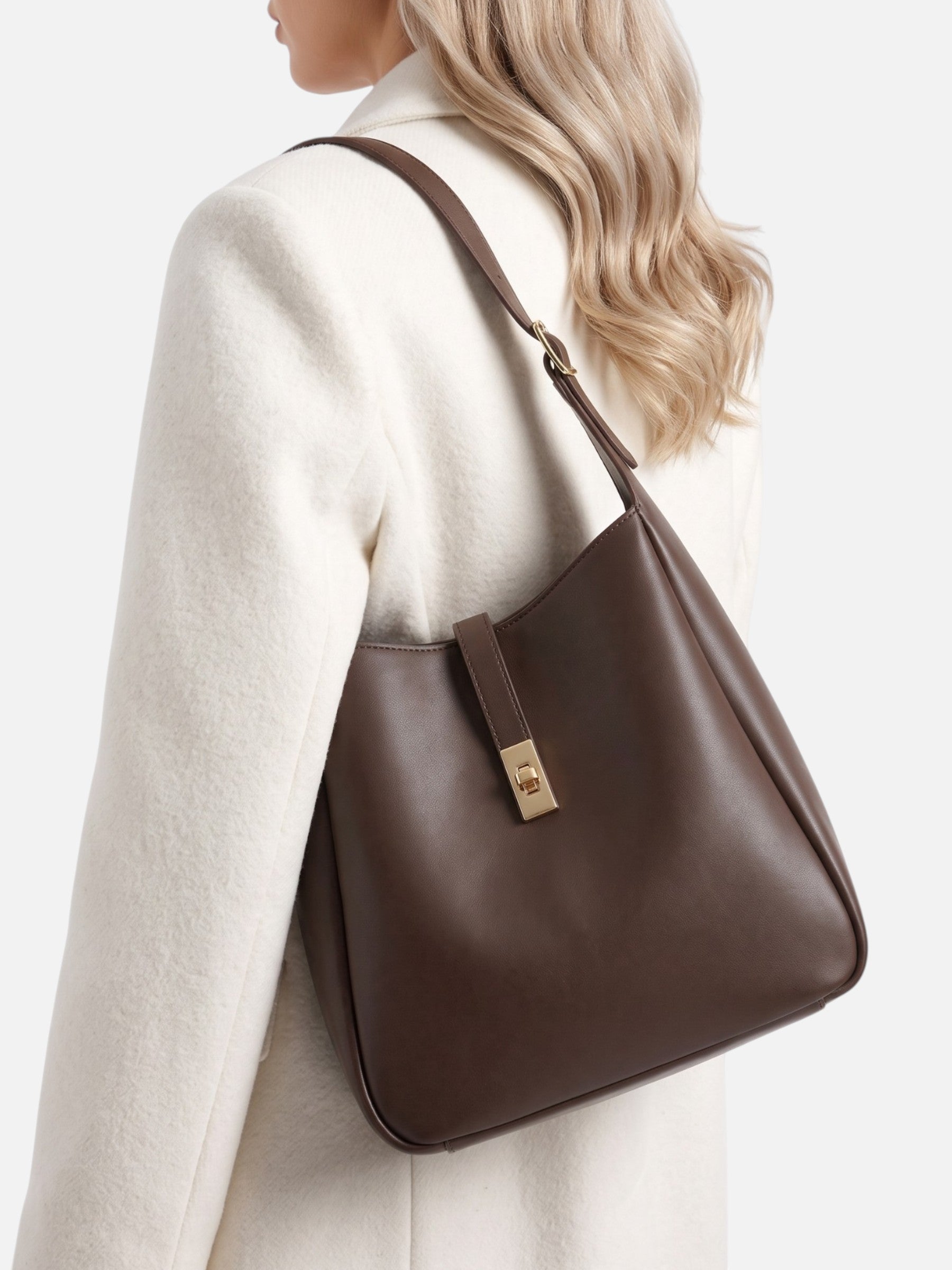 Sac Hobo Femme Cuir Fermoir Tournant Avec Pochette