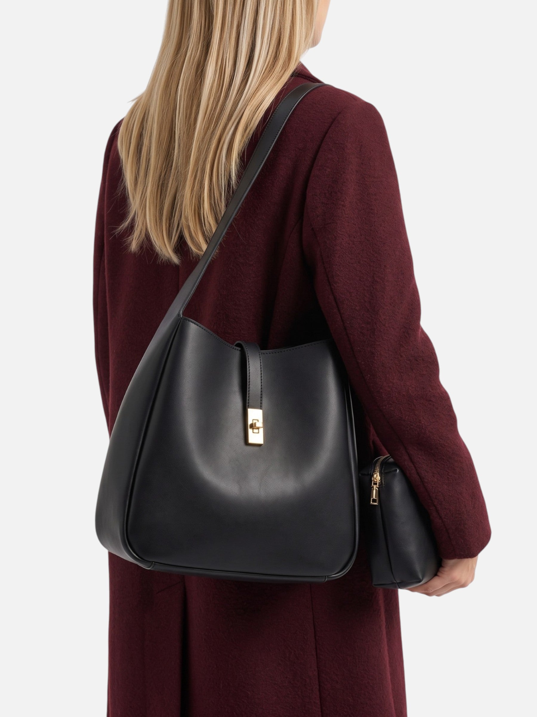 Sac Hobo Femme Cuir Fermoir Tournant Avec Pochette