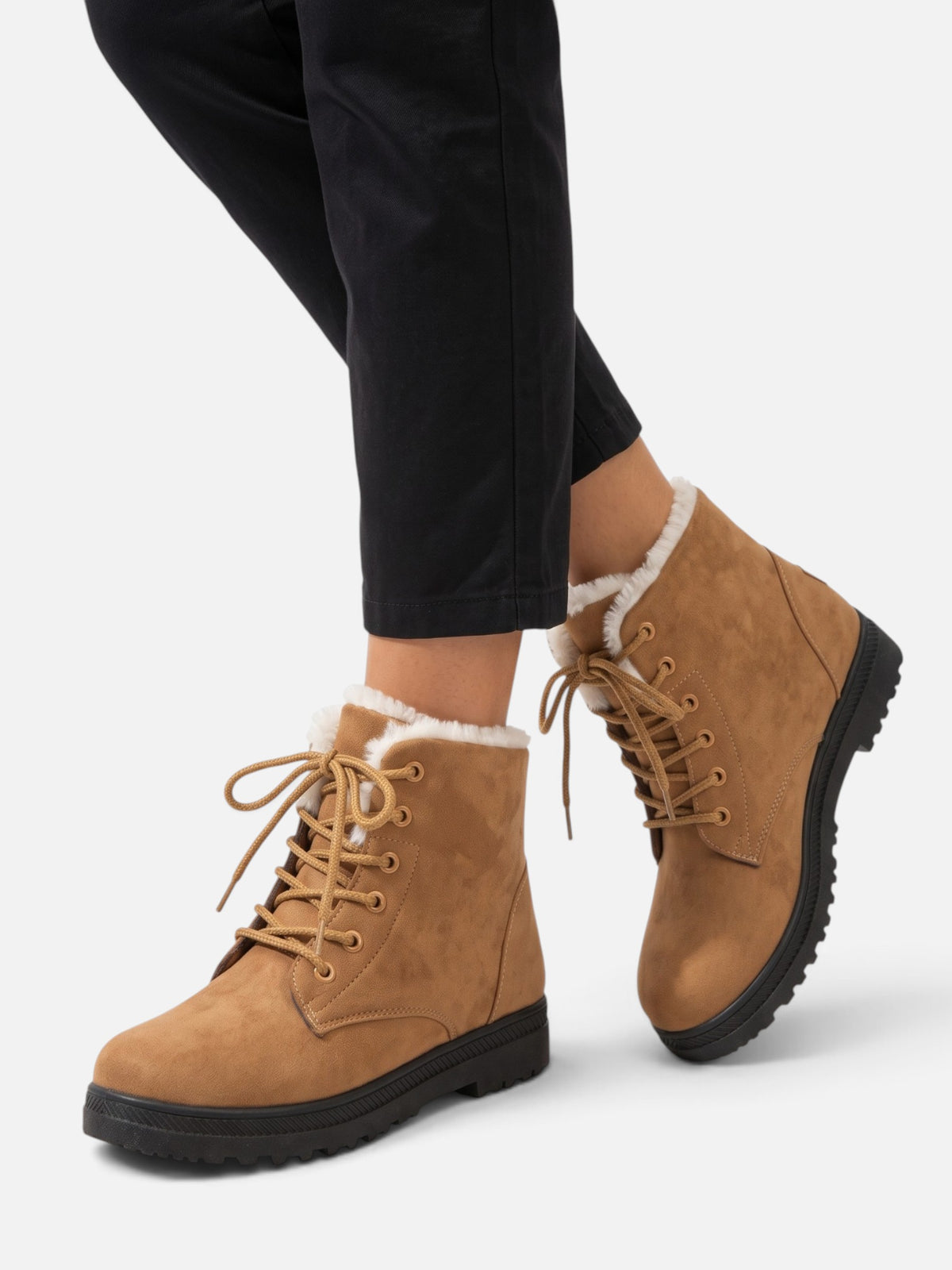 Women's Fur Lined Lace Up Ankle Boots