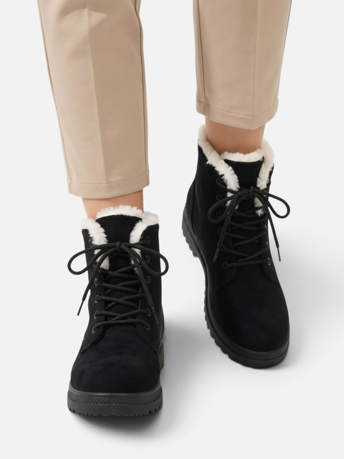 Women's Fur Lined Lace Up Ankle Boots