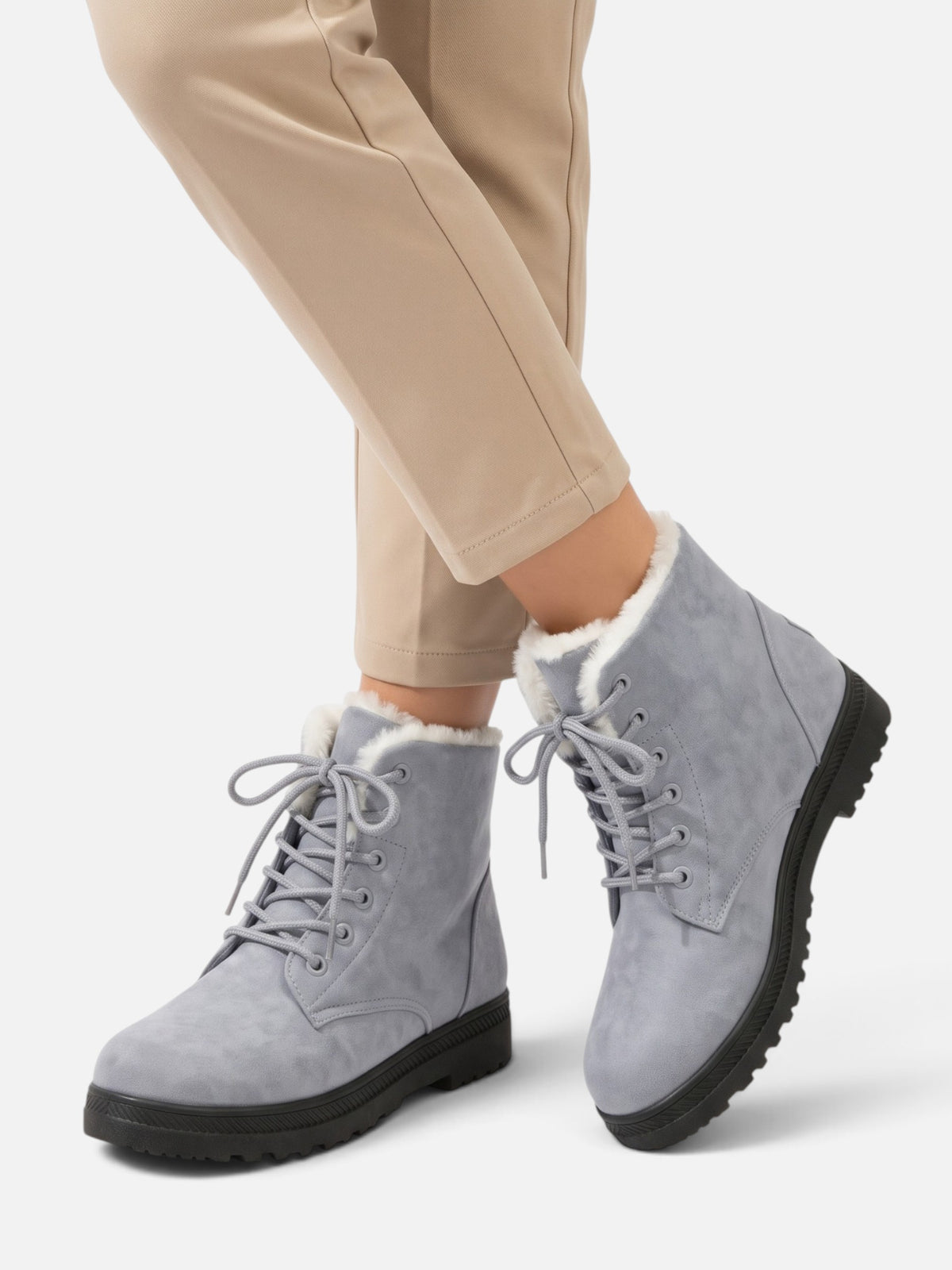 Women's Fur Lined Lace Up Ankle Boots