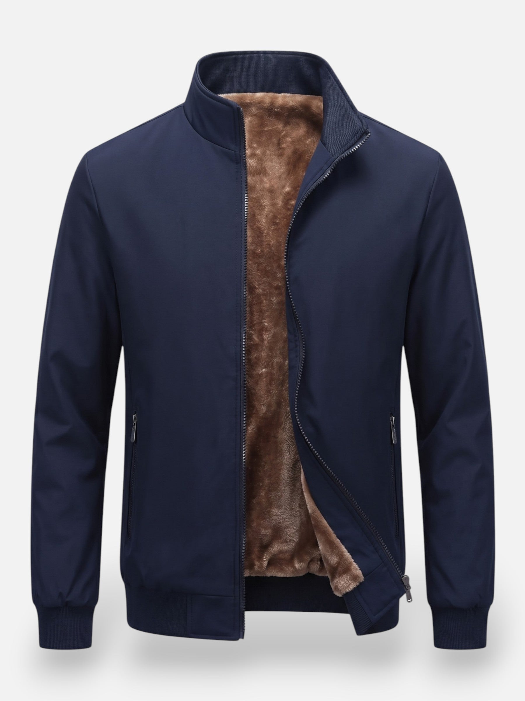 Blouson Bombardier Homme Zippé Doublé Fausse Fourrure