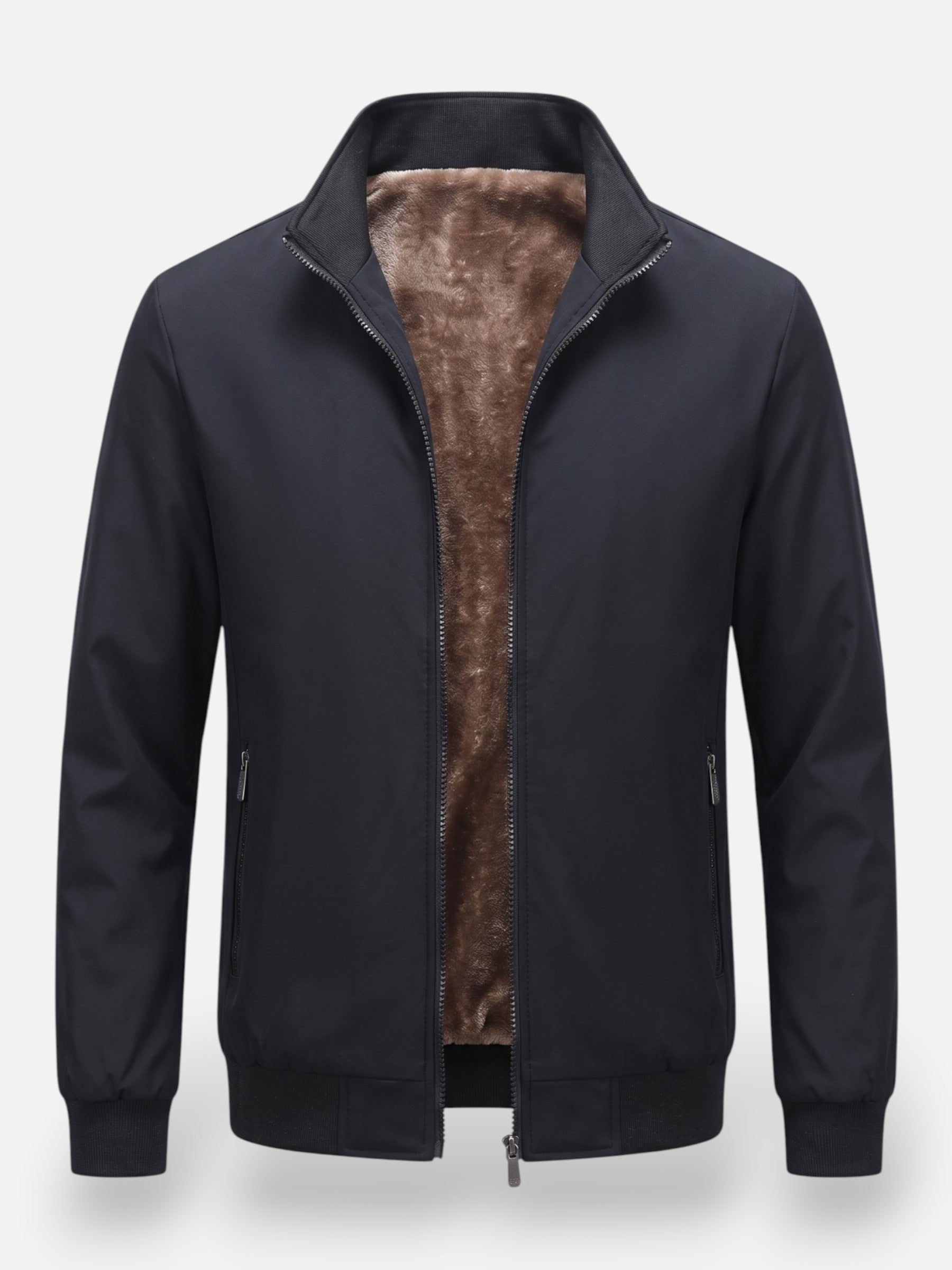 Blouson Bombardier Homme Zippé Doublé Fausse Fourrure