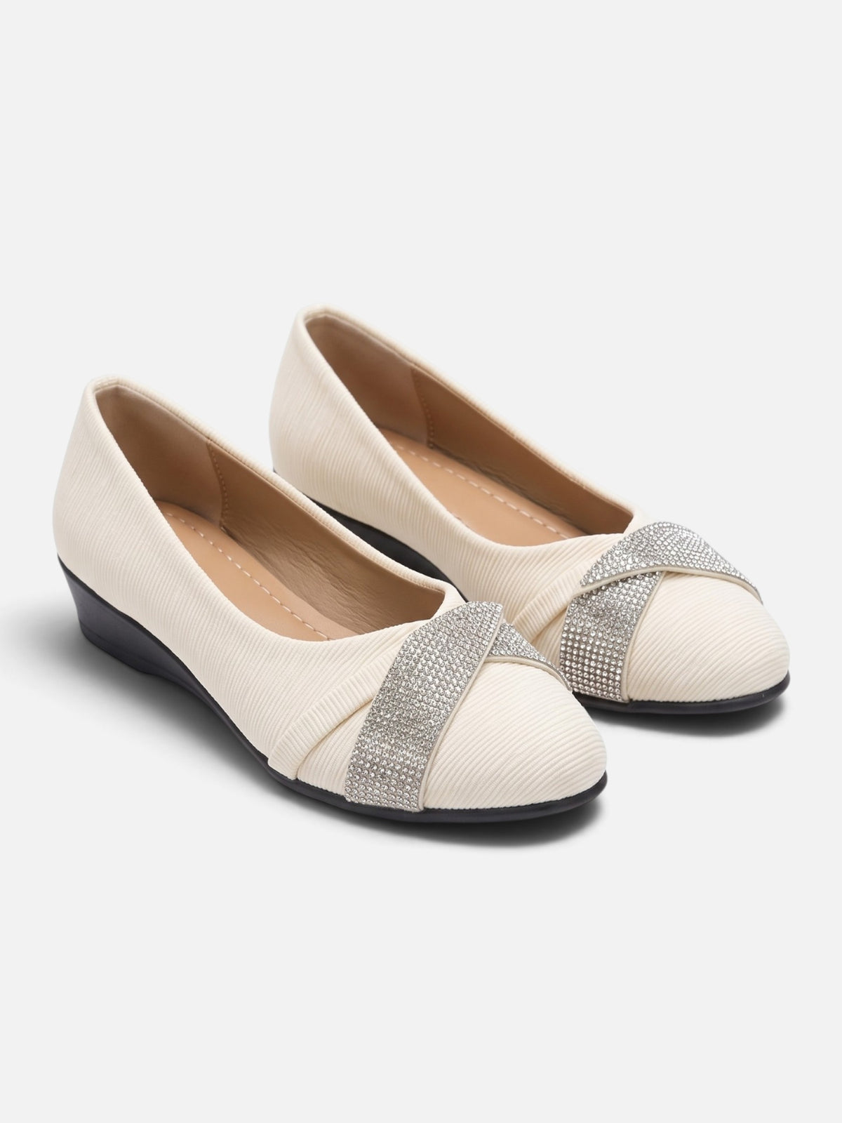 Women's Suede Look Diamante Bow Detail Ballet Flats