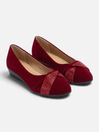 Women's Suede Look Diamante Bow Detail Ballet Flats