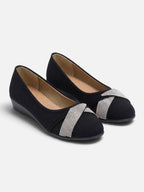 Women's Suede Look Diamante Bow Detail Ballet Flats
