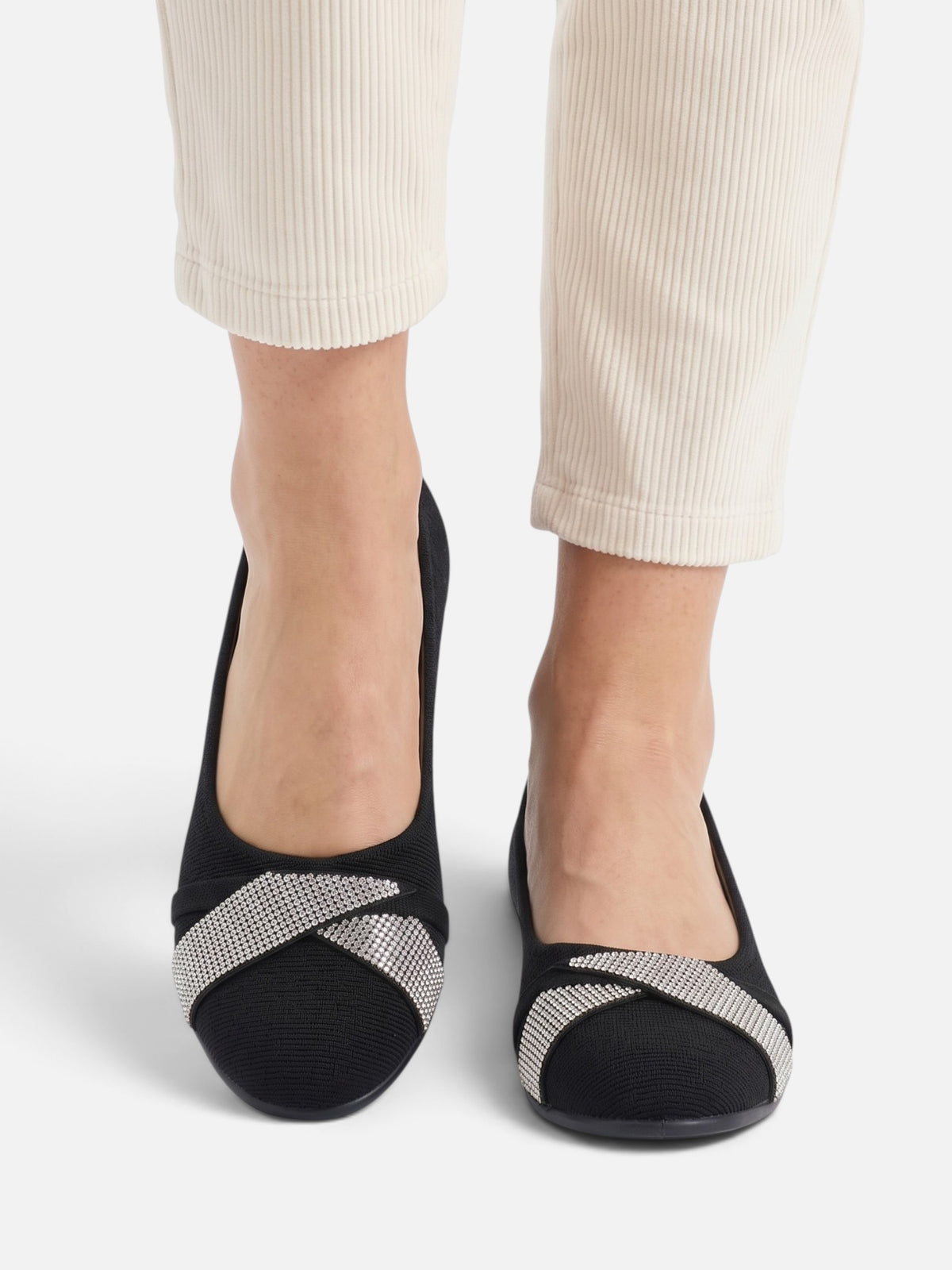 Women's Suede Look Diamante Bow Detail Ballet Flats