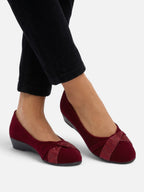 Women's Suede Look Diamante Bow Detail Ballet Flats