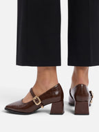 Babies Femme Cuir Talon Carré Boucle