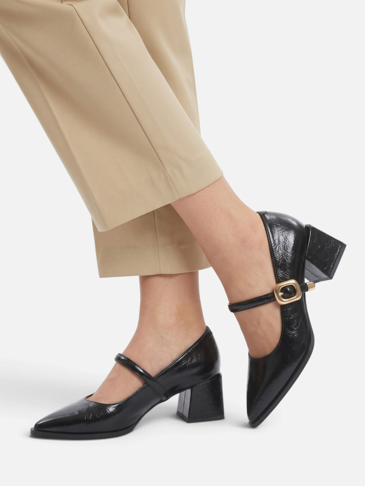 Babies Femme Cuir Talon Carré Boucle