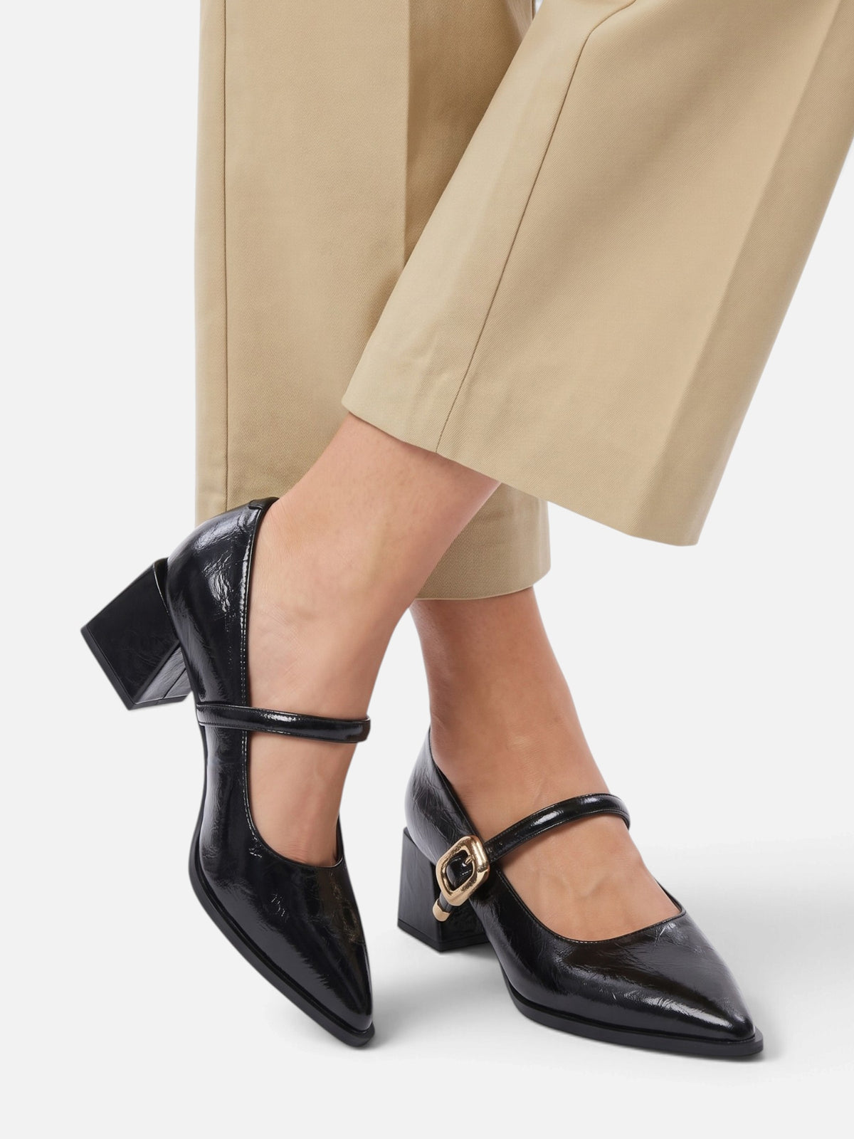 Babies Femme Cuir Talon Carré Boucle