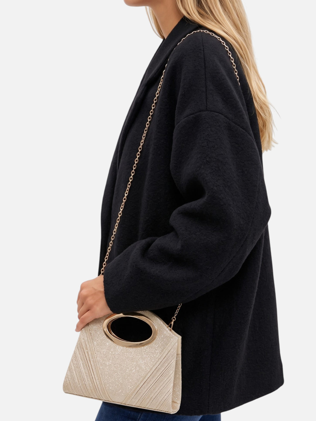 Pochette de Soirée Femme Pailletée Plissée Anse Ovale