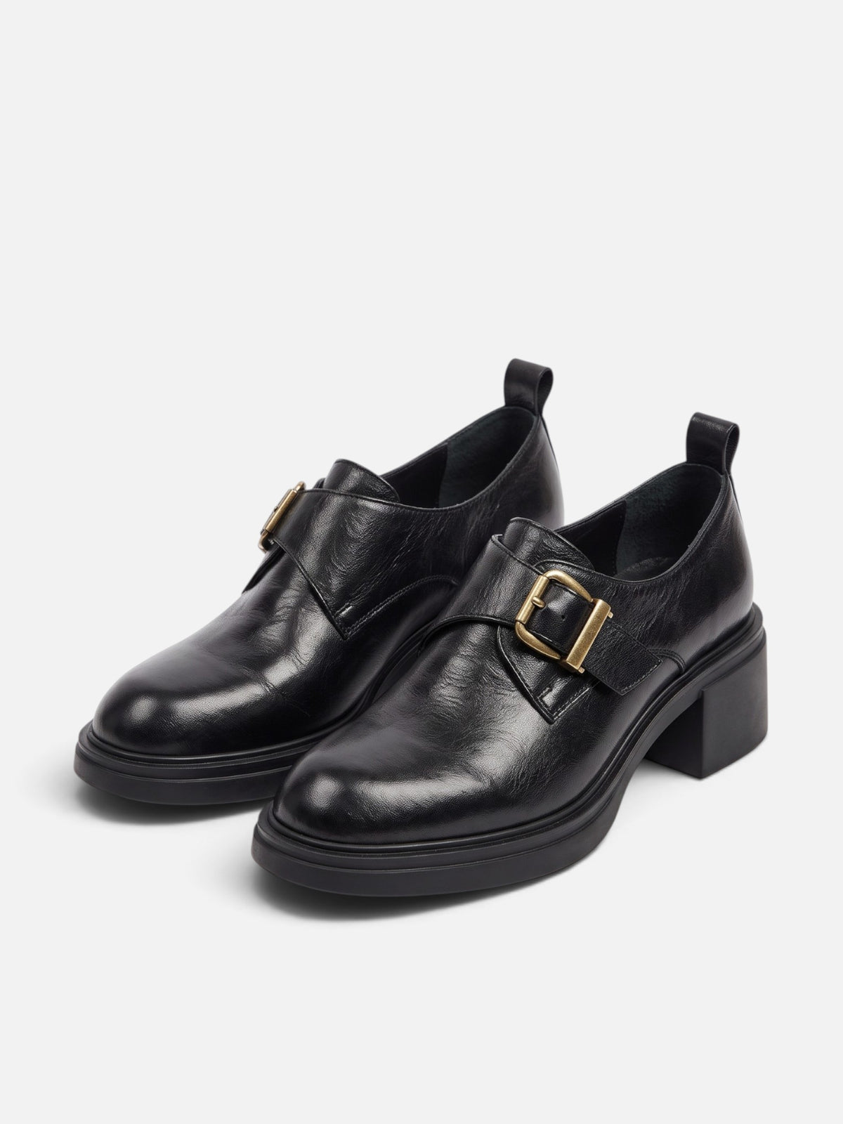 Mocassins Cuir Femme Boucle Talon Bloc