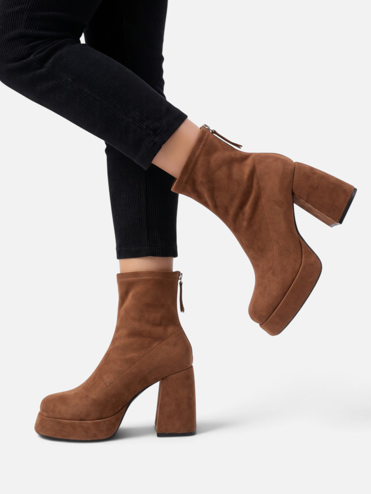 Bottines Femme Suédine Plateforme Talon Carré