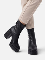 Bottines Femme Cuir Plateforme Talon Carré Zip Arrière