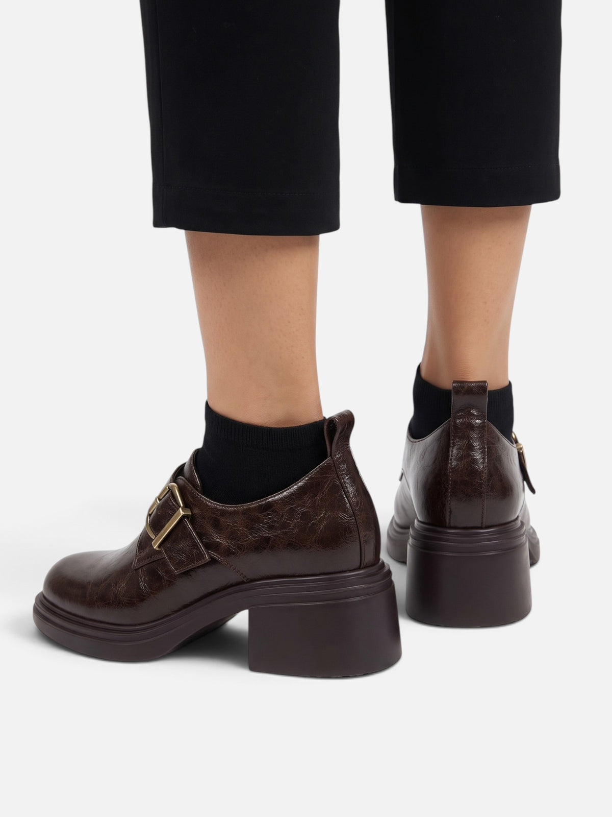 Mocassins Cuir Femme Boucle Talon Bloc