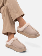 Chaussons Femme Suédine Fausse Fourrure Plateforme
