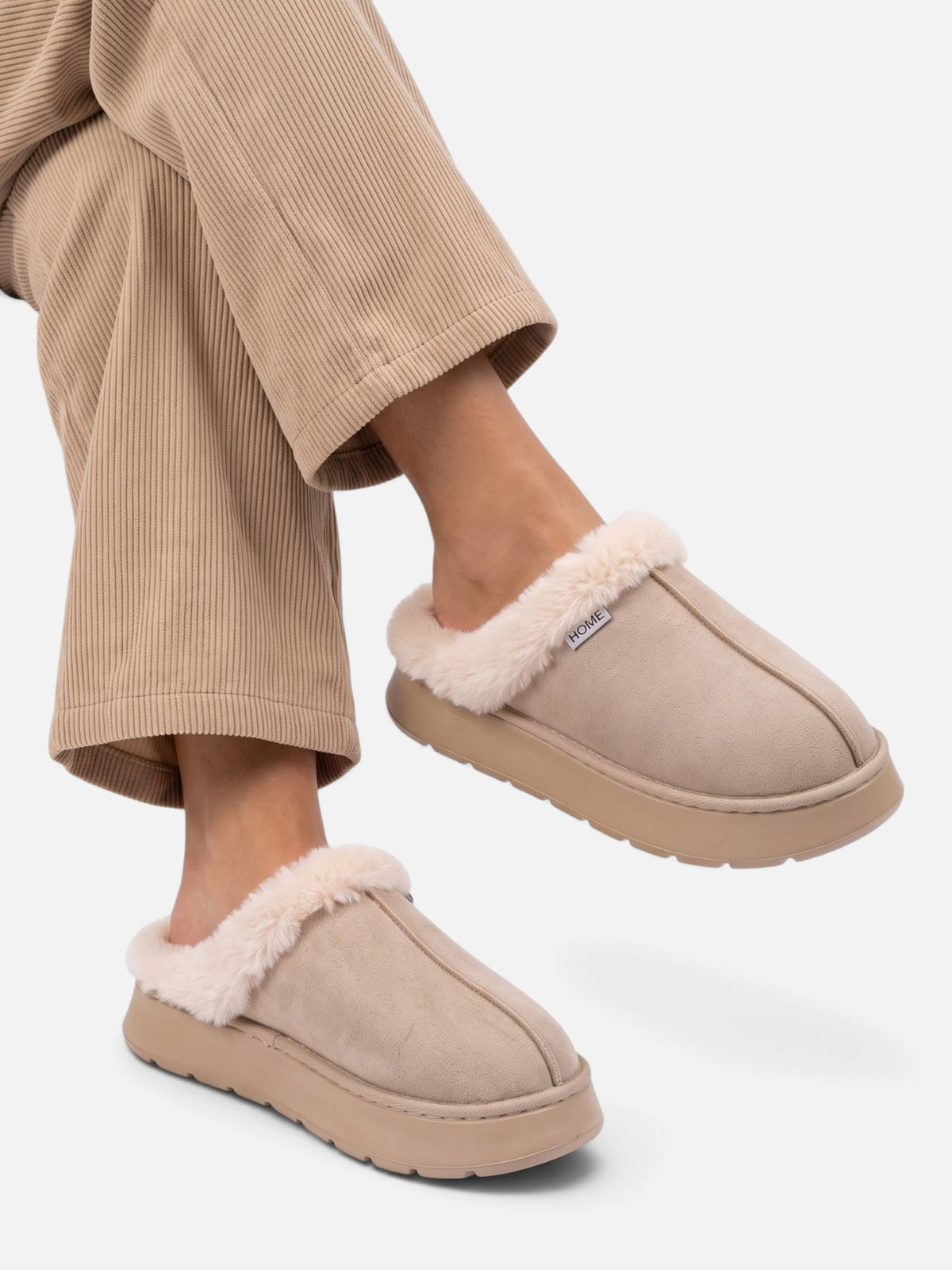 Chaussons Femme Suédine Fausse Fourrure Plateforme