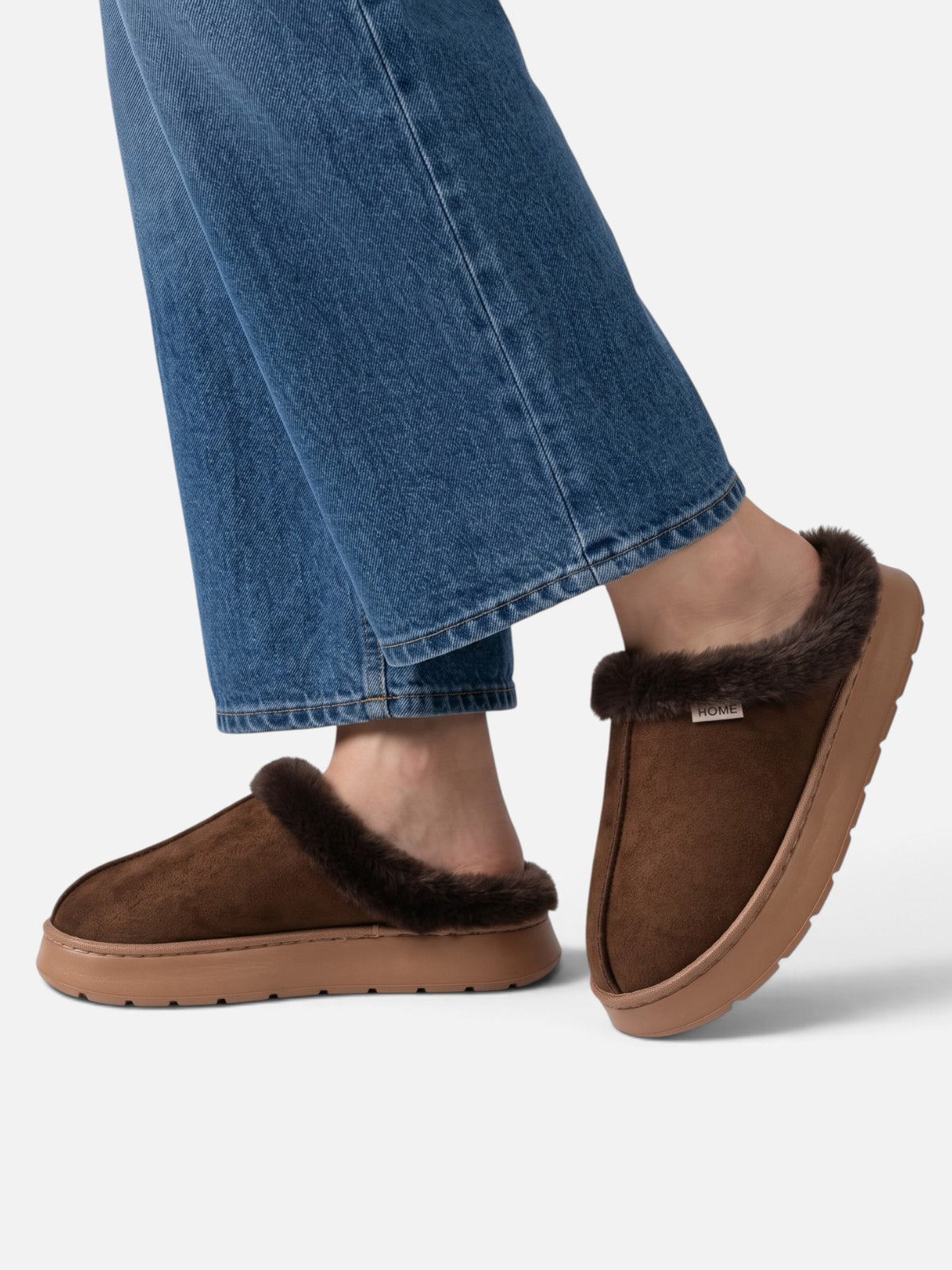 Chaussons Femme Suédine Fausse Fourrure Plateforme