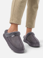 Chaussons Femme Suédine Fausse Fourrure Plateforme