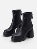 Bottines Femme Cuir Plateforme Talon Carré Zip Arrière