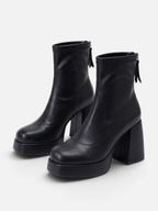 Bottines Femme Cuir Plateforme Talon Carré Zip Arrière