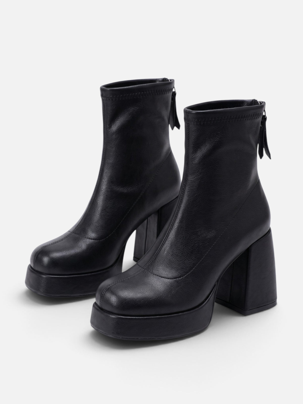 Bottines Femme Cuir Plateforme Talon Carré Zip Arrière