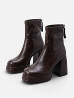 Bottines Femme Cuir Plateforme Talon Carré Zip Arrière