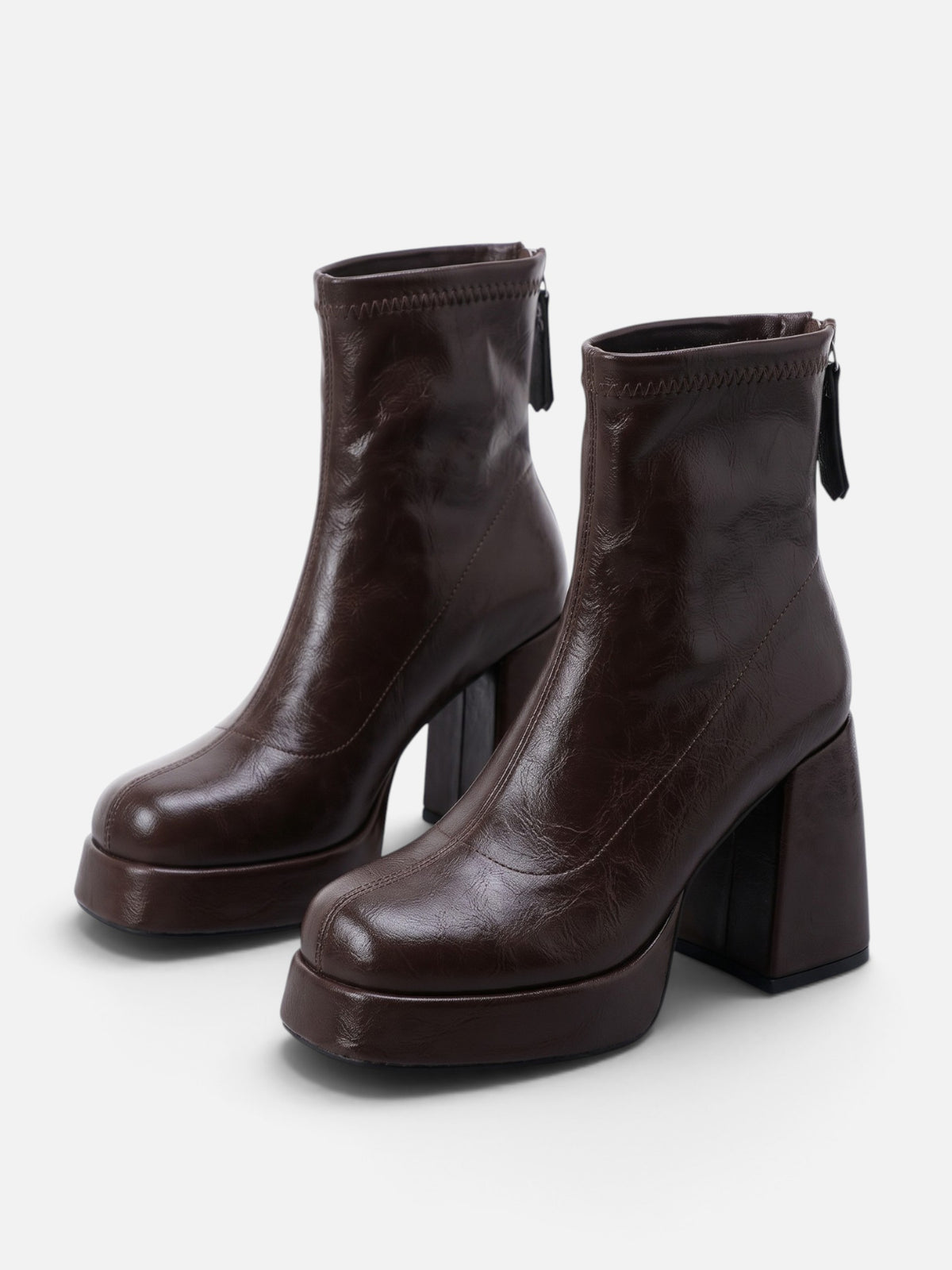 Bottines Femme Cuir Plateforme Talon Carré Zip Arrière