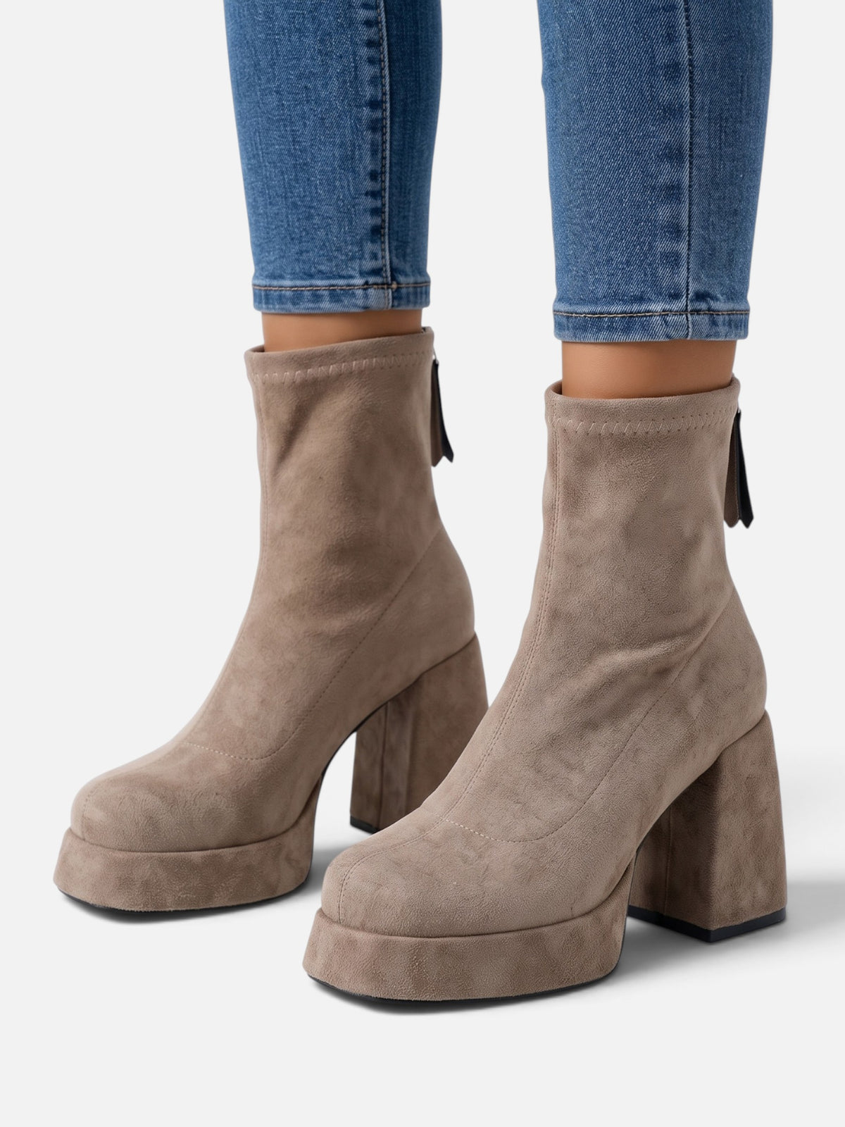 Bottines Femme Suédine Plateforme Talon Carré