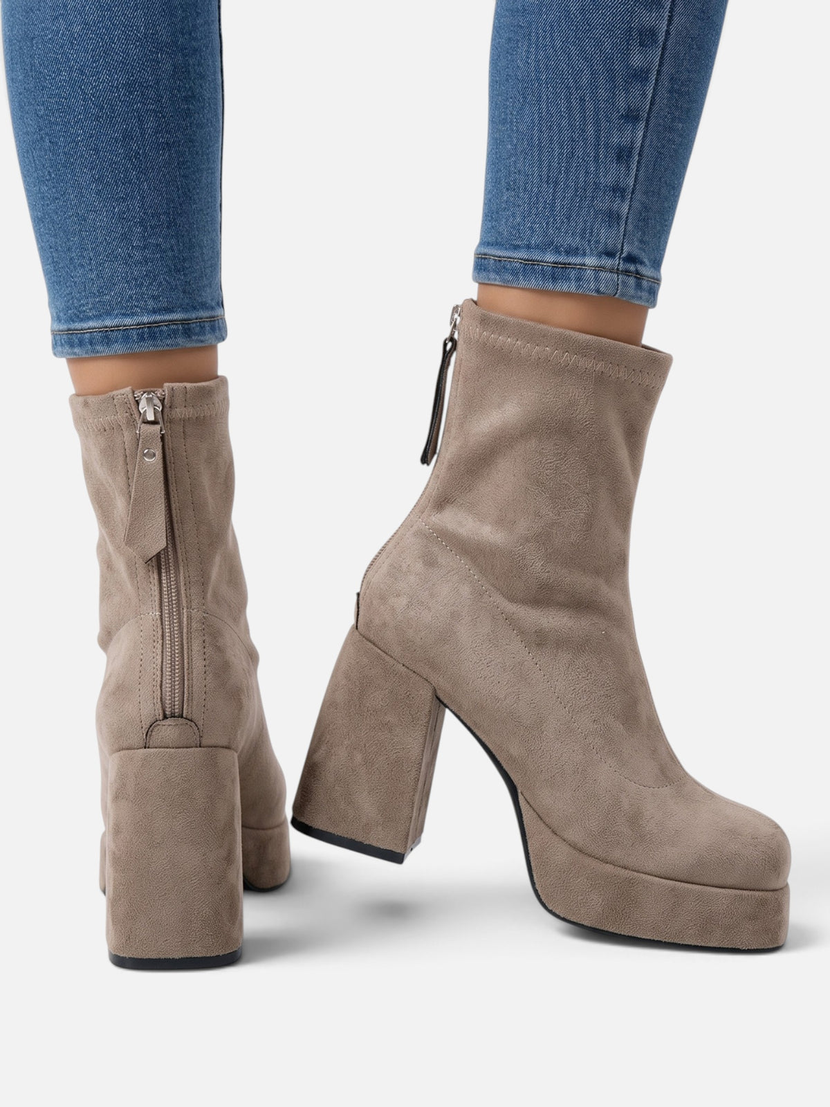 Bottines Femme Suédine Plateforme Talon Carré