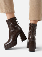 Bottines Femme Cuir Plateforme Talon Carré Zip Arrière