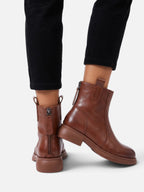 Bottines Femme Cuir Semelle Épaisse Zip Arrière
