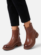 Bottines Femme Cuir Semelle Épaisse Zip Arrière