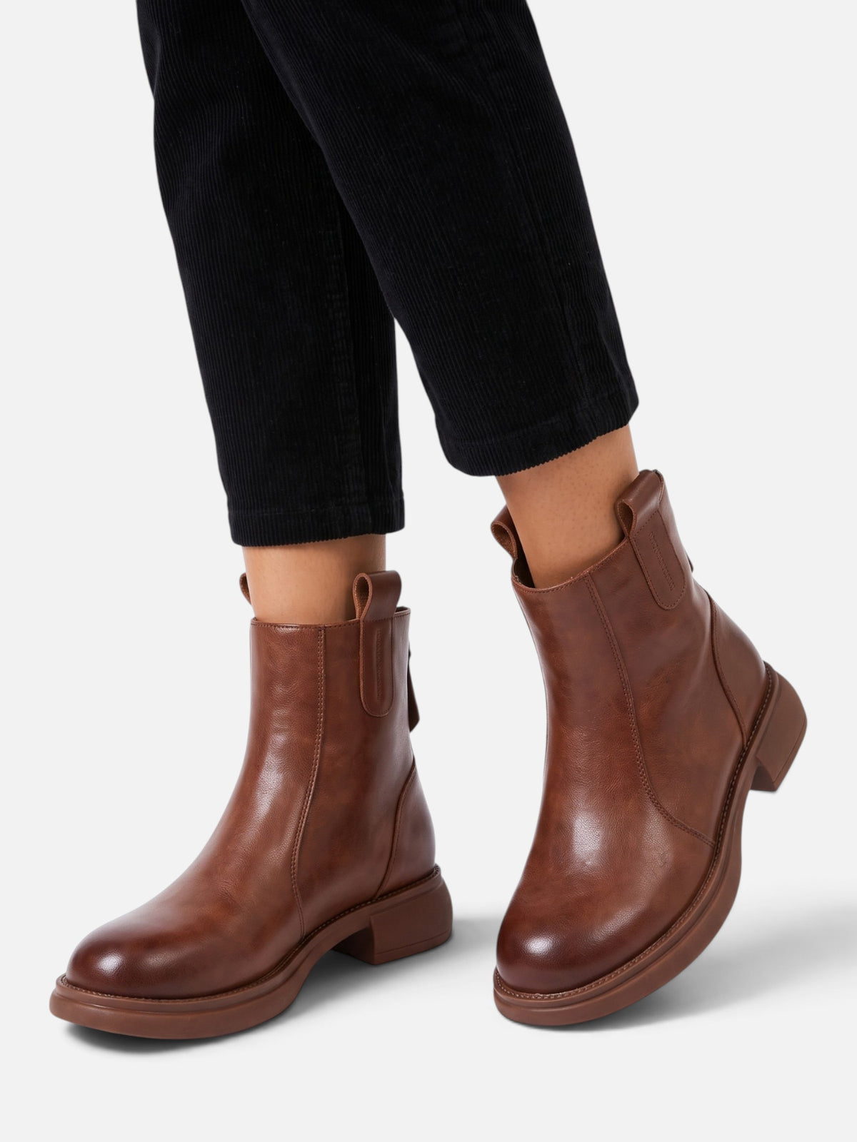Bottines Femme Cuir Semelle Épaisse Zip Arrière